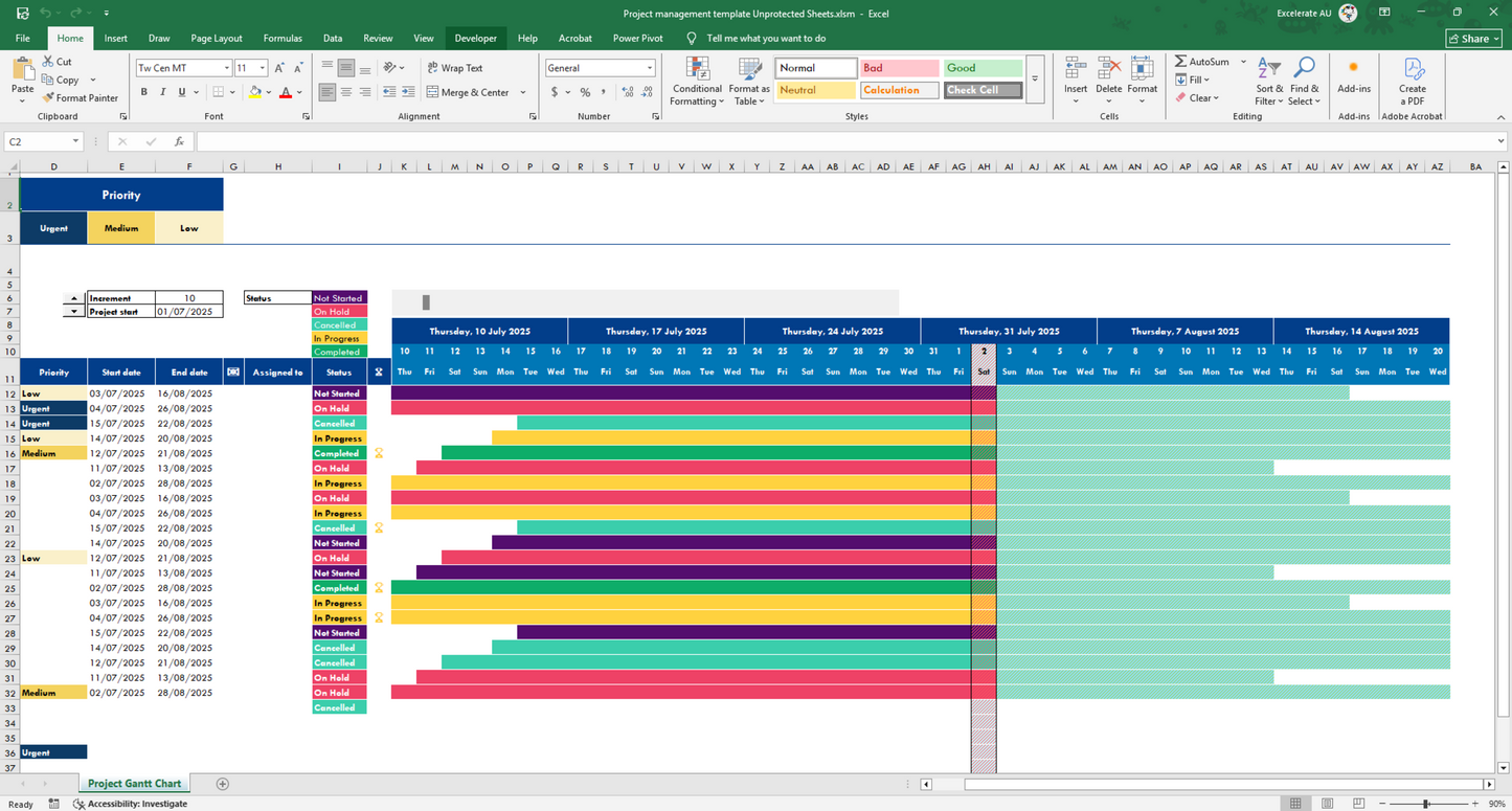 Gantt Chart Excel Template: All-in-One Project Management Tool for Rostering, Budgeting, and Action Plans – Perfect for Businesses and Teams