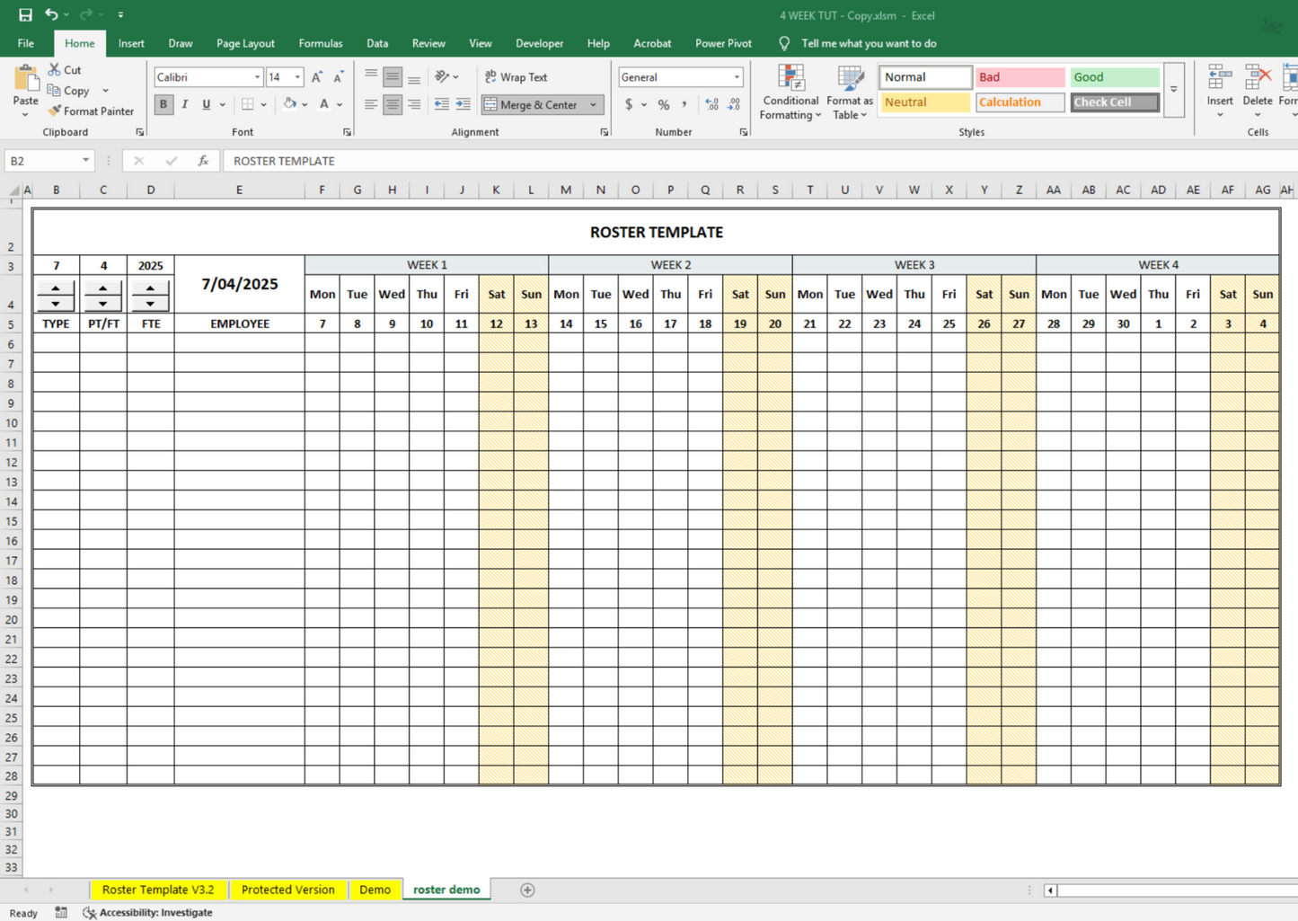 Video Tutorial - 4-Week Excel Roster Template for Shift-Based Teams