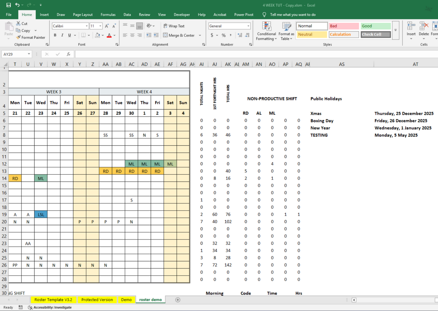 Video Tutorial - 4-Week Excel Roster Template for Shift-Based Teams