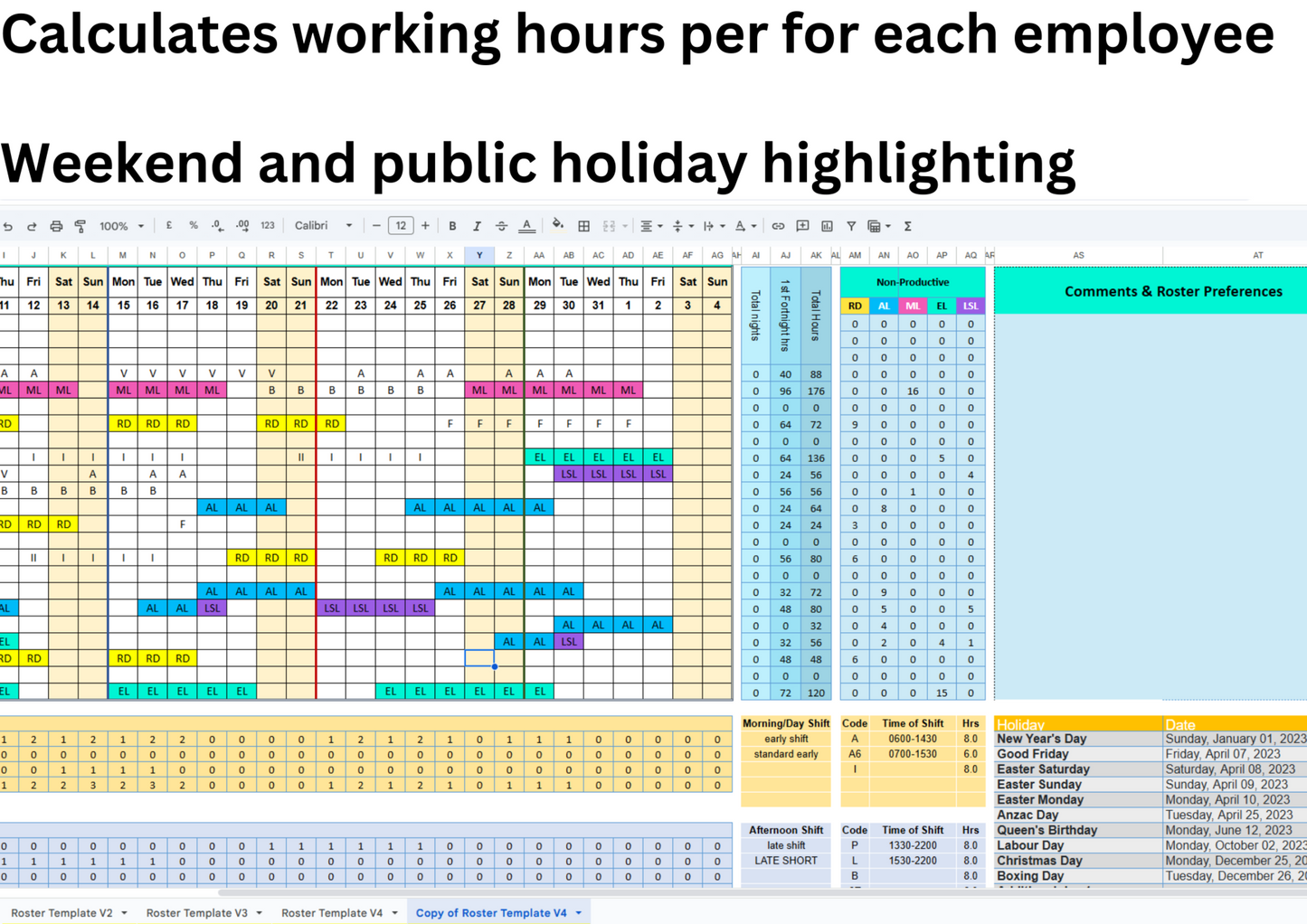 Working Hours Calculation: Seamlessly calculate working hours per day for each employee, simplifying payroll and scheduling processes
