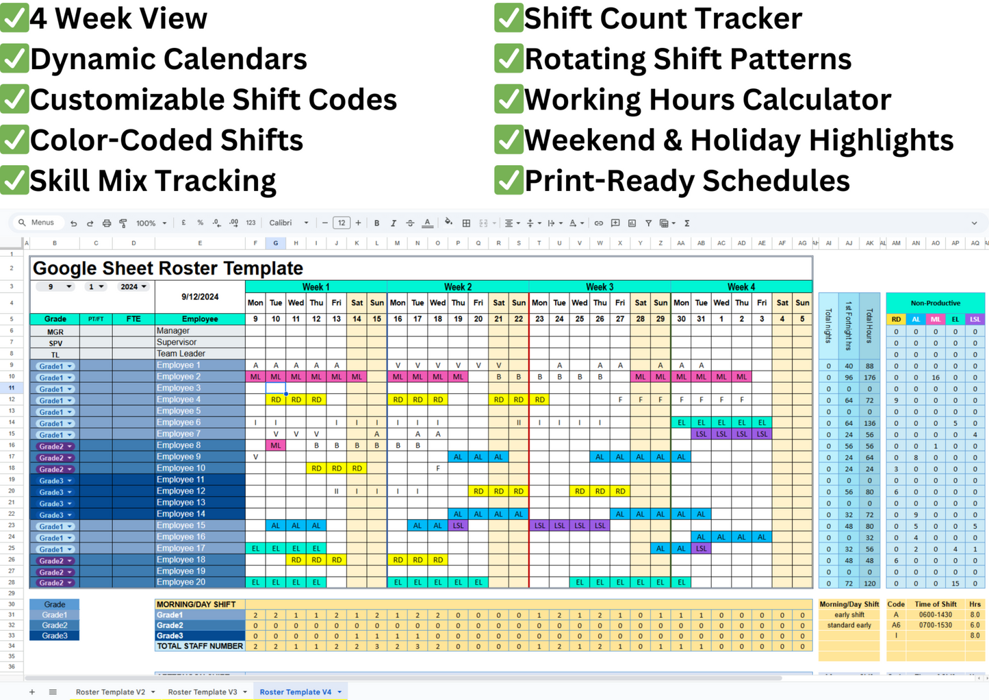 ✅ Customizable Shift Codes: Tailor shift codes to meet your specific needs and requirements, maximizing efficiency.
Color Coding Options: Easily identify different shift types with customizable color coding, enhancing clarity and visual organization