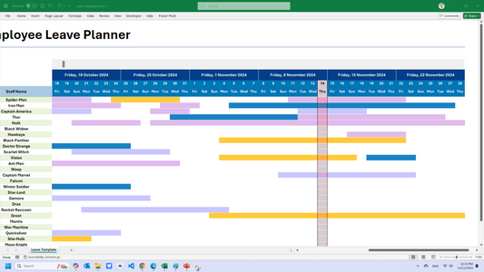 Leave Planner with customizable color-coded shifts.