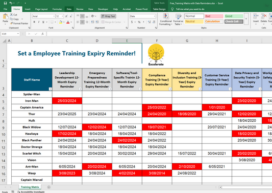 Free: Employee Training Matrix Template with Expiry Reminders