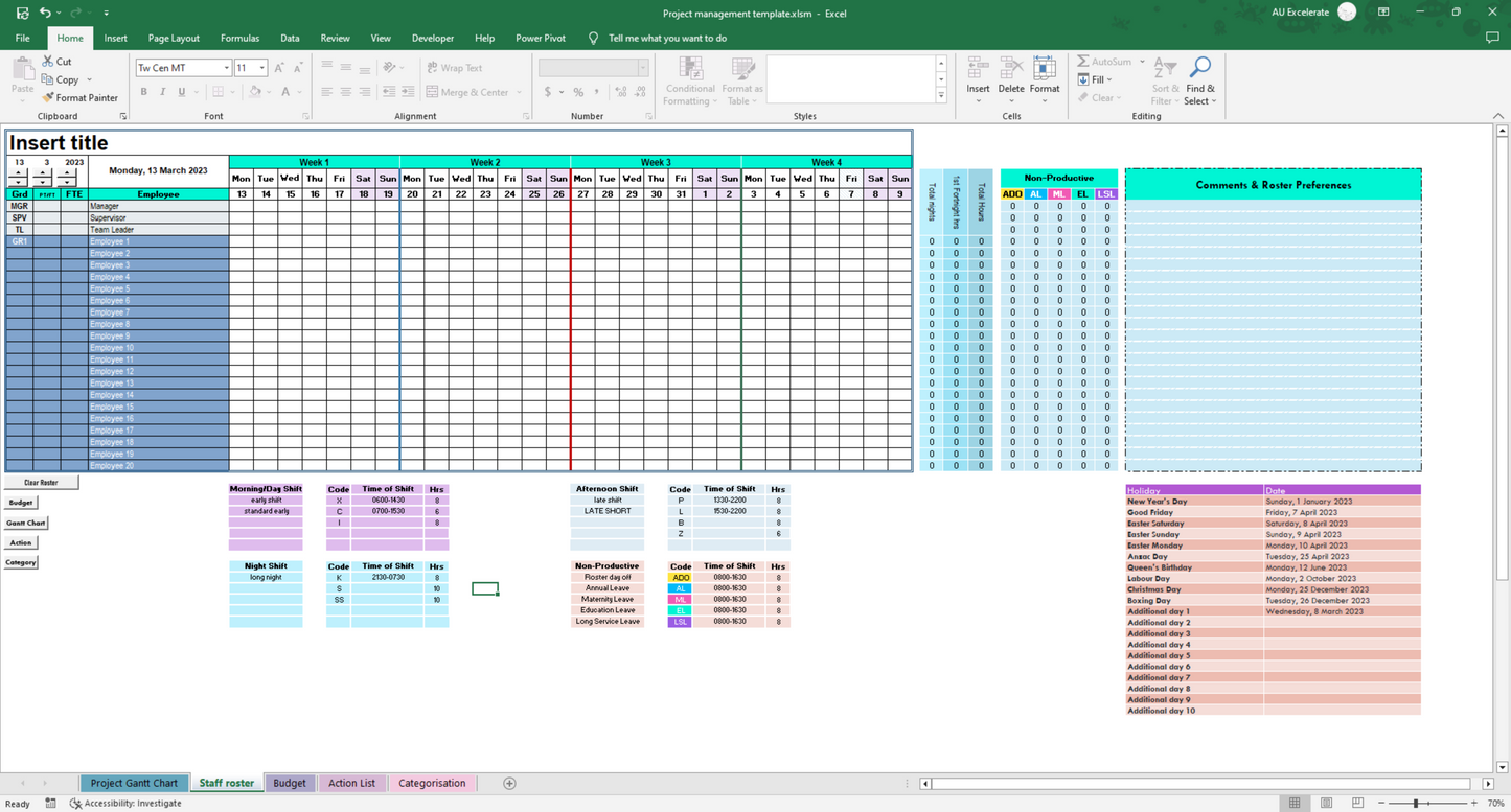 Gantt Chart Excel Template: All-in-One Project Management Tool for Rostering, Budgeting, and Action Plans – Perfect for Businesses and Teams