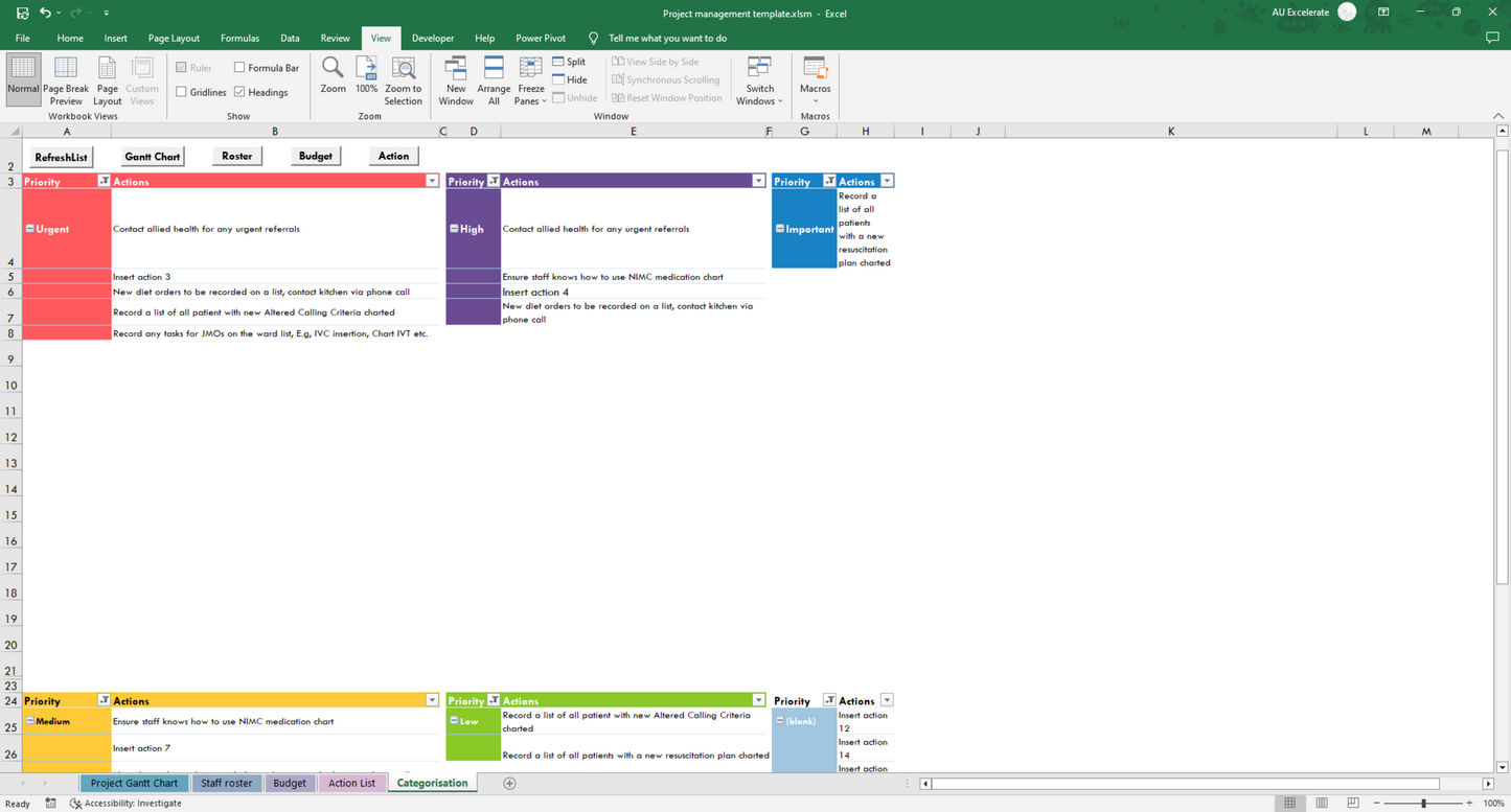 Gantt Chart Excel Template: All-in-One Project Management Tool for Rostering, Budgeting, and Action Plans – Perfect for Businesses and Teams