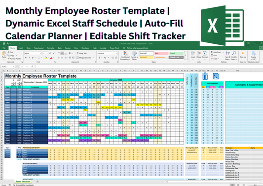 Excel employee roster template showing shift count tracking for morning, afternoon, and night shifts. Includes headcount monitoring and skill mix analysis to ensure balanced staffing across all shifts. Ideal for healthcare, retail, and hospitality workforce planning.