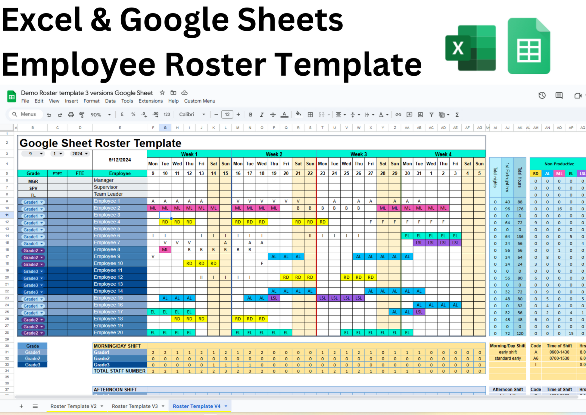 🌟Dynamic Calendars
🌟Customizable Shift Codes
🌟Color-Coded Shifts
🌟Skill Mix Tracking
🌟Shift Count Tracker
🌟Rotating Shift Patterns
🌟Working Hours Calculator
🌟Weekend & Holiday Highlights
🌟Print-Ready Schedules
🌟Excel & Google Sheets Ready