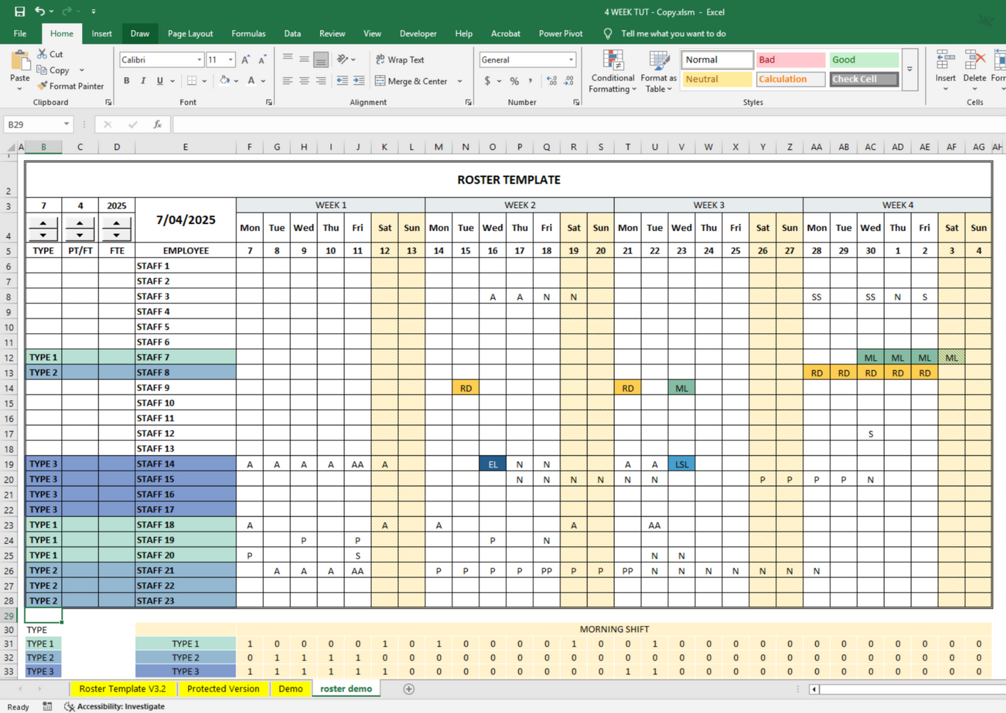 Video Tutorial - 4-Week Excel Roster Template for Shift-Based Teams