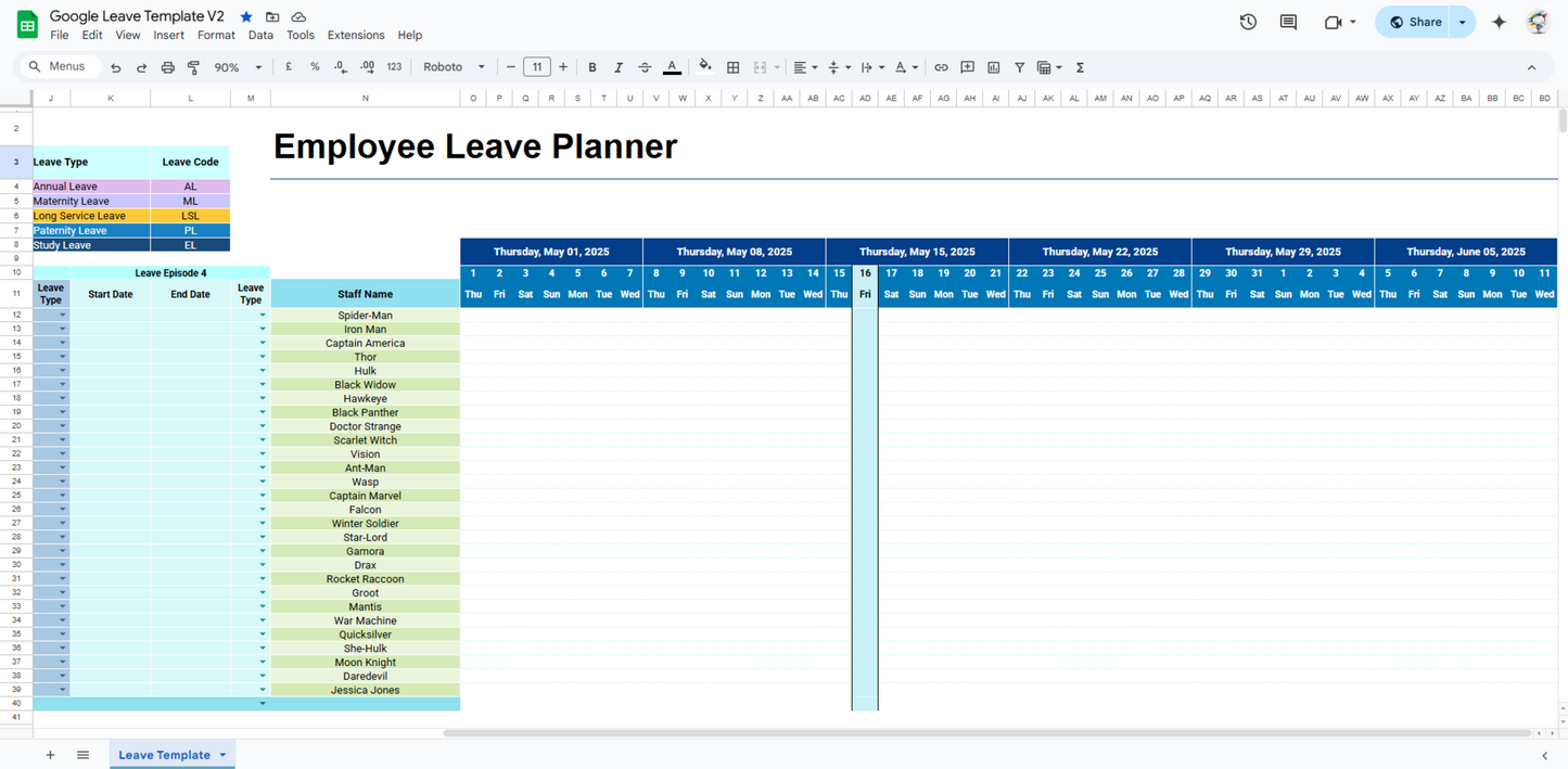 Google Sheets Employee Leave Tracker Template