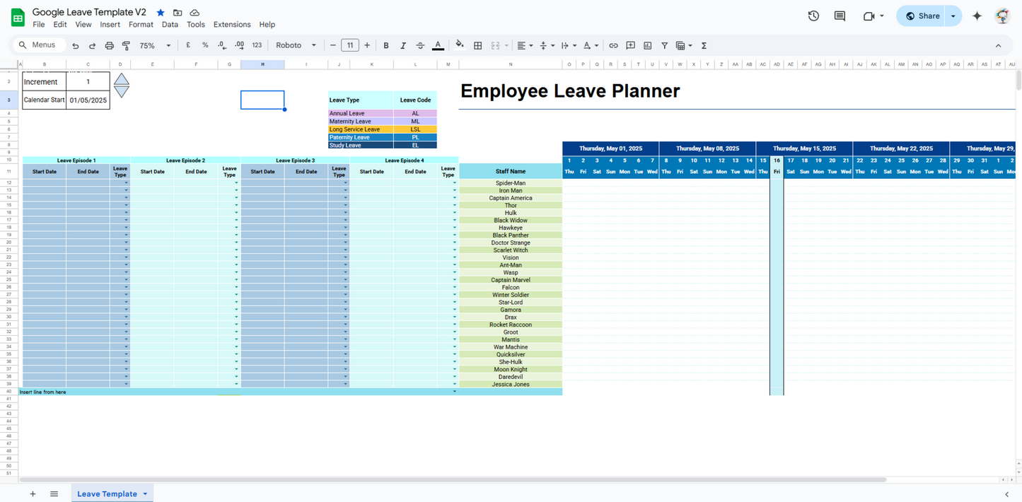 Google Sheets Employee Leave Tracker Template