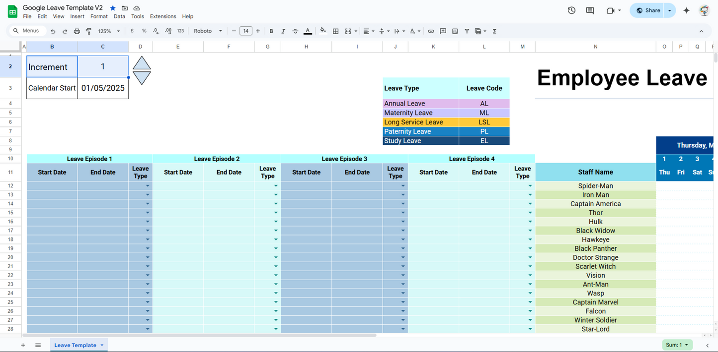 Google Sheets Employee Leave Tracker Template