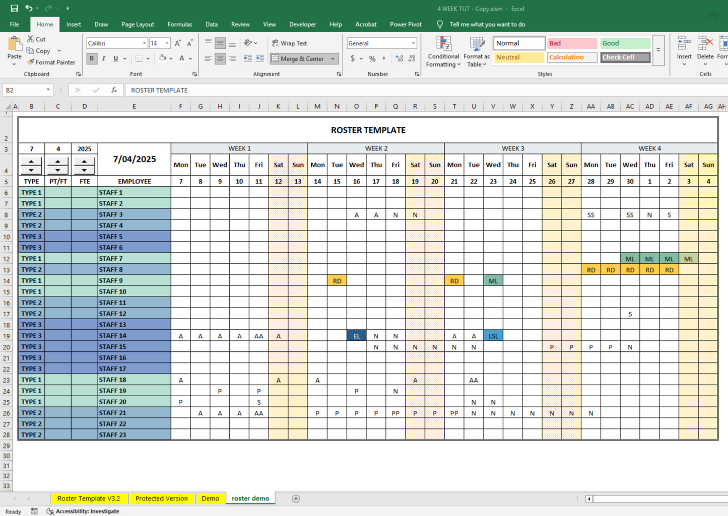 Video Tutorial - 4-Week Excel Roster Template for Shift-Based Teams