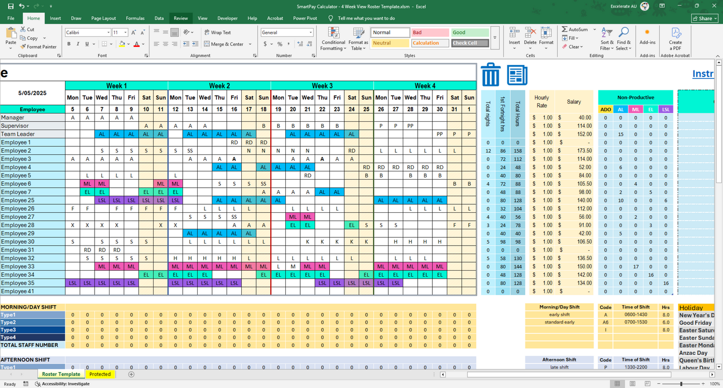 Professional 4-Week Excel Roster Template: Rotating Shift Planner for Staff Management