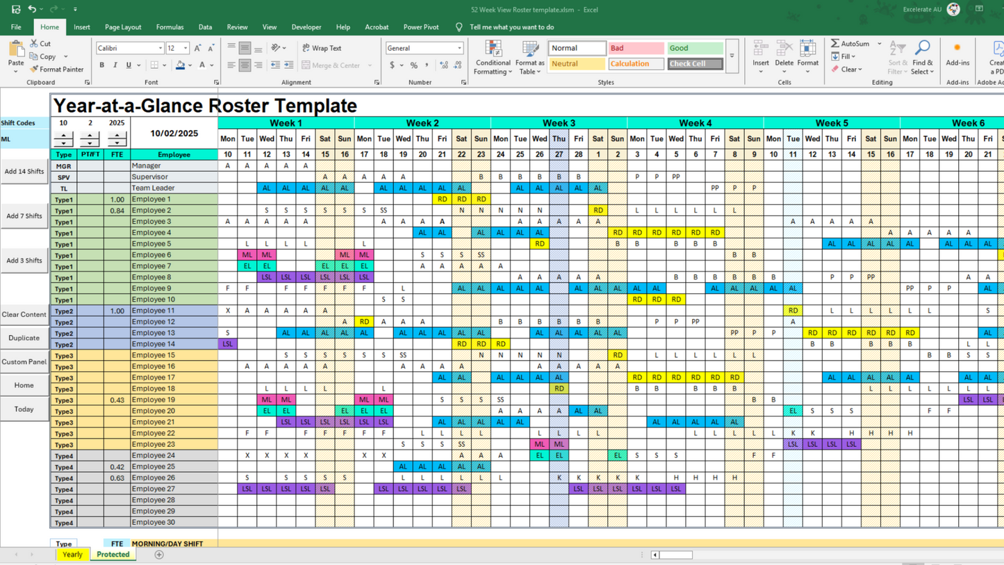 Customizable Shift Codes & Public Holiday Highlighting – Personalize shift codes to match your business needs and automatically highlight public holidays & weekends for better planning.
