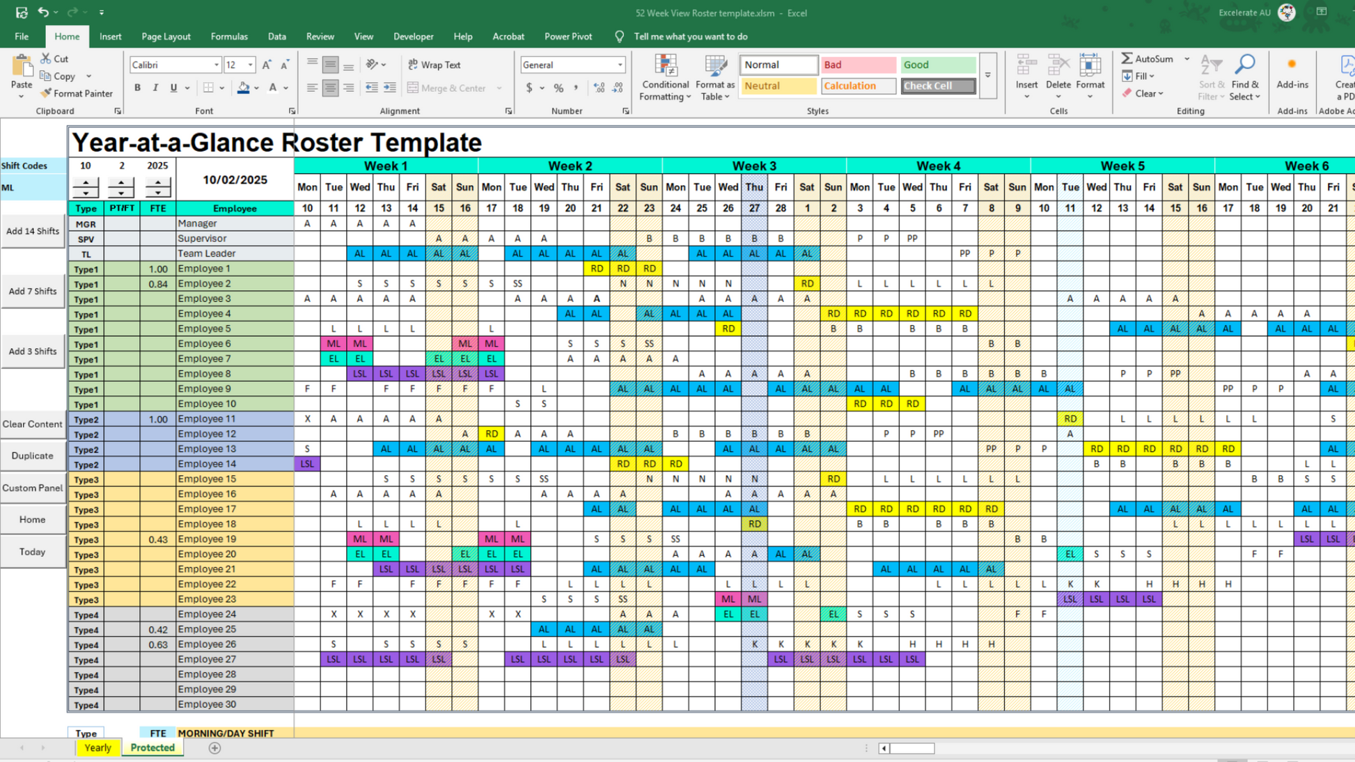 Customizable Shift Codes & Public Holiday Highlighting – Personalize shift codes to match your business needs and automatically highlight public holidays & weekends for better planning.