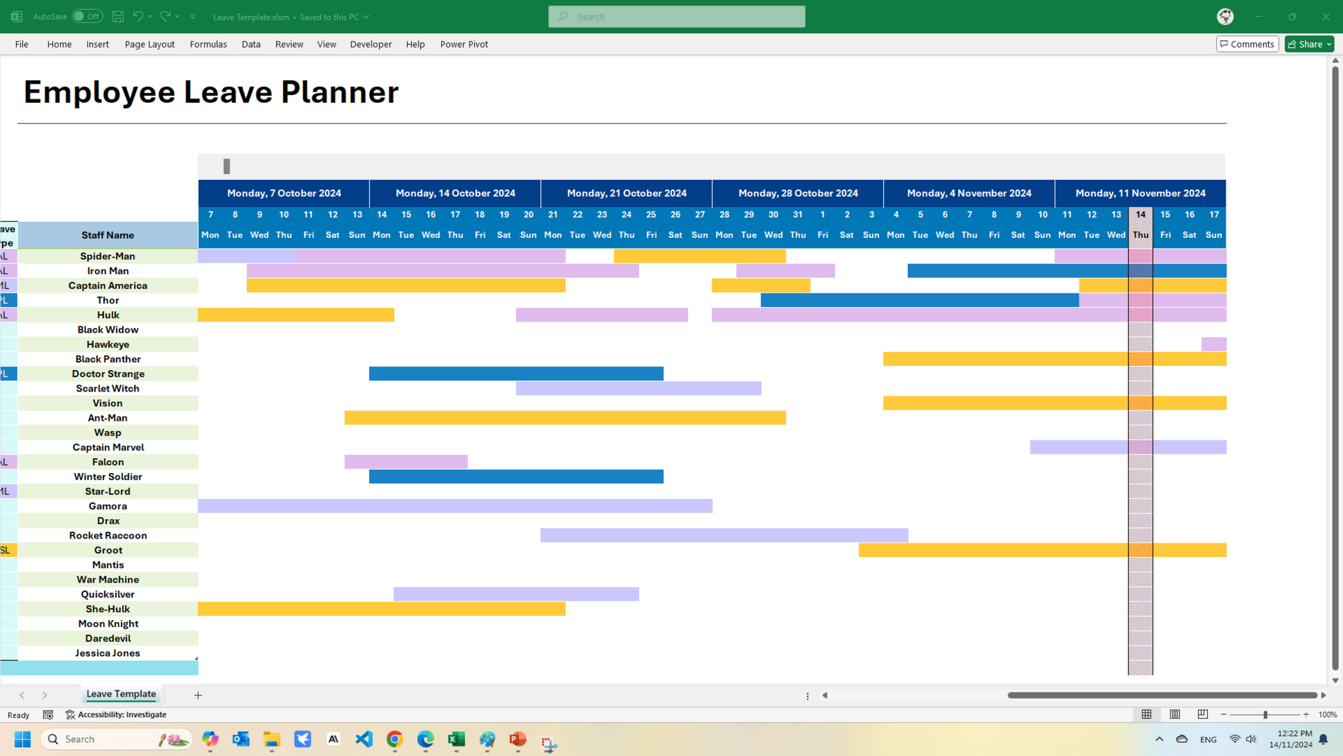 Employee Leave Planner ideal for HR managers, team leaders, small business owners, and anyone needing organized leave management
