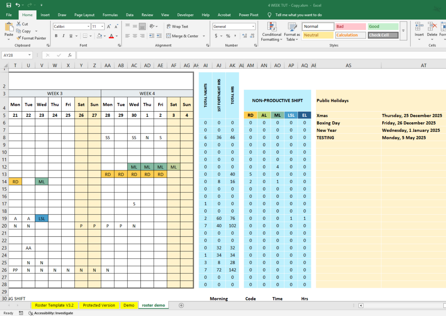 Video Tutorial - 4-Week Excel Roster Template for Shift-Based Teams