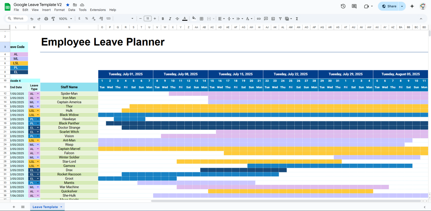 Google Sheets Employee Leave Tracker Template