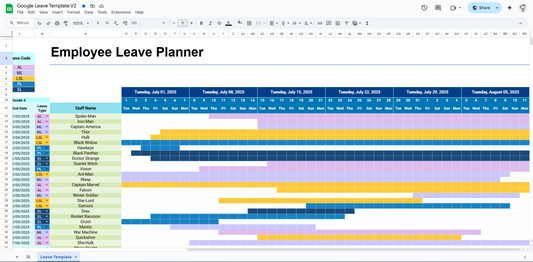 Google Sheets Employee Leave Tracker Template