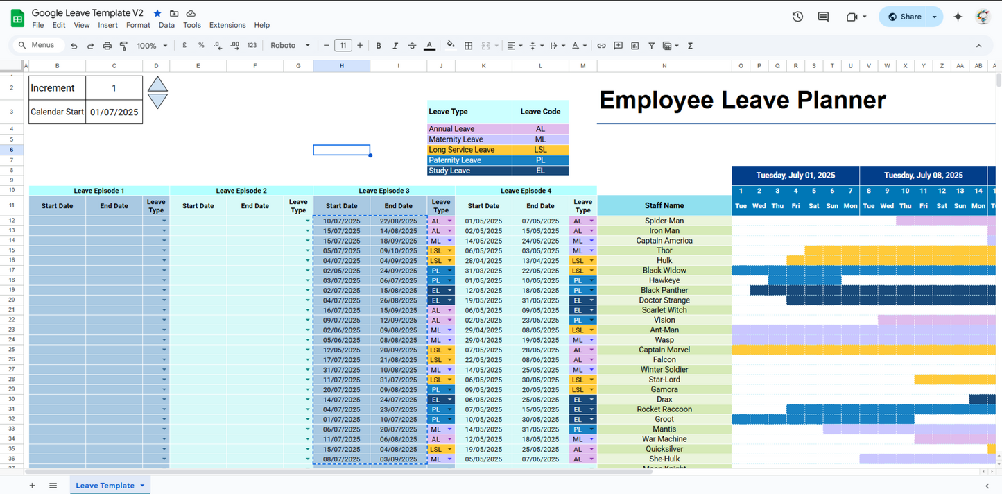 Google Sheets Employee Leave Tracker Template