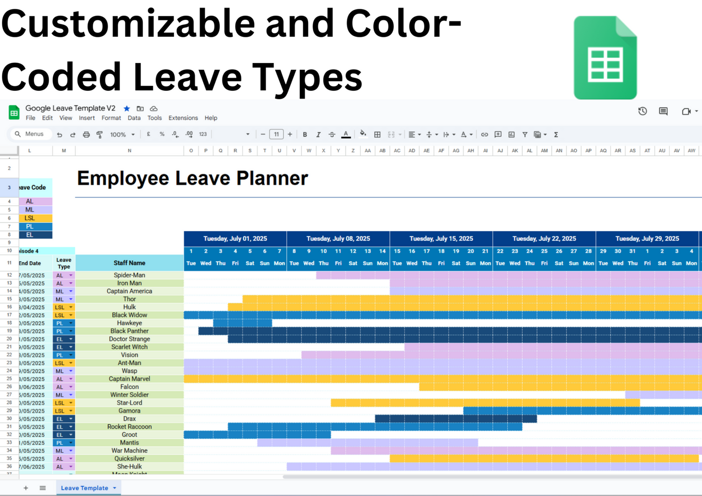 Google Sheets Employee Leave Tracker Template