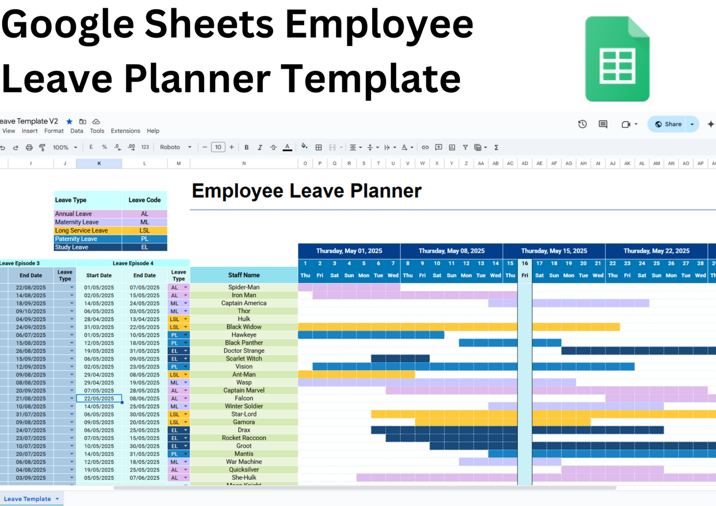 Google Sheets Employee Leave Tracker Template