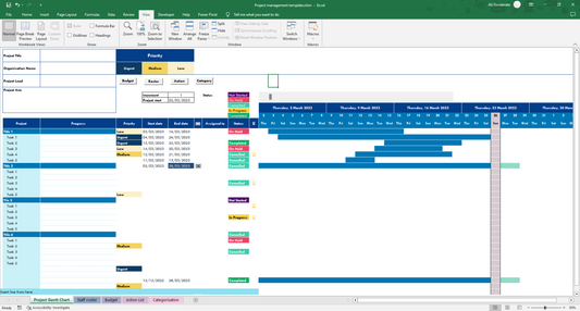 Gantt Chart Excel Template: All-in-One Project Management Tool for Rostering, Budgeting, and Action Plans – Perfect for Businesses and Teams