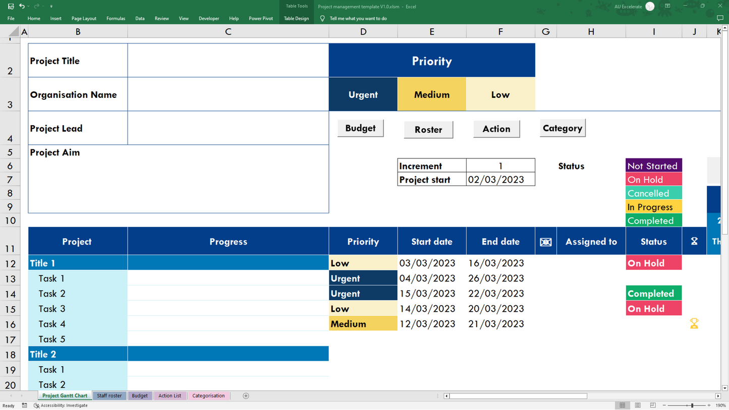 Gantt Chart Excel Template: All-in-One Project Management Tool for Rostering, Budgeting, and Action Plans – Perfect for Businesses and Teams