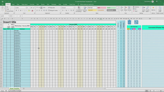 Monthly Employee Schedule Template | Excel Staff Roster & Rota Planner | Dynamic Calendar, Auto Calculations, Payroll