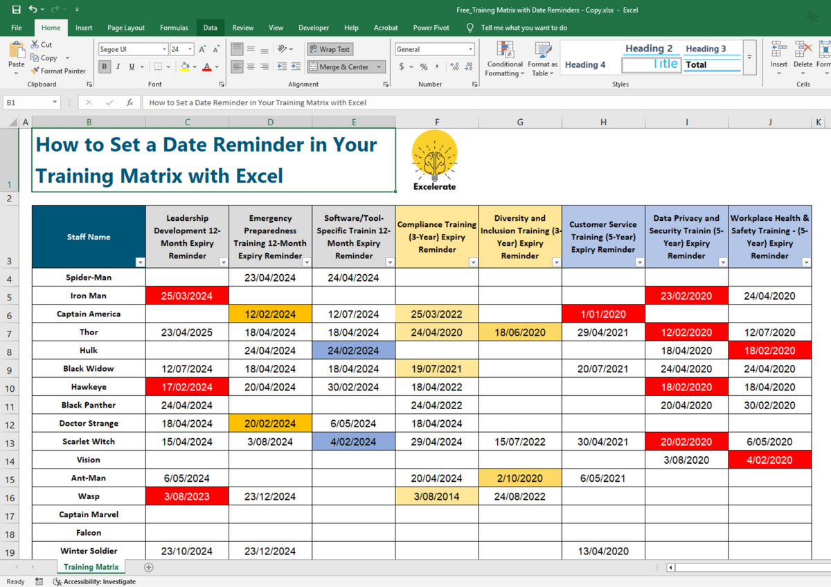 Free Excel Training Matrix Template – Excelerate Digital